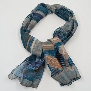 Blue & Grey Paisley Striped Scarf | 15" x 60"